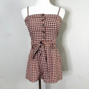 Lottie Moss XS Plaid Matching Set Brown Button‎ Front Paperbag Tie Waist